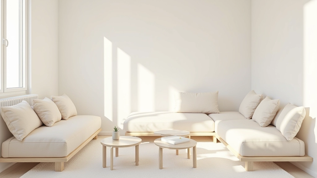 Apartamento com paleta de cores claras: brancos, bege e cinza claro criando sensação de amplitude