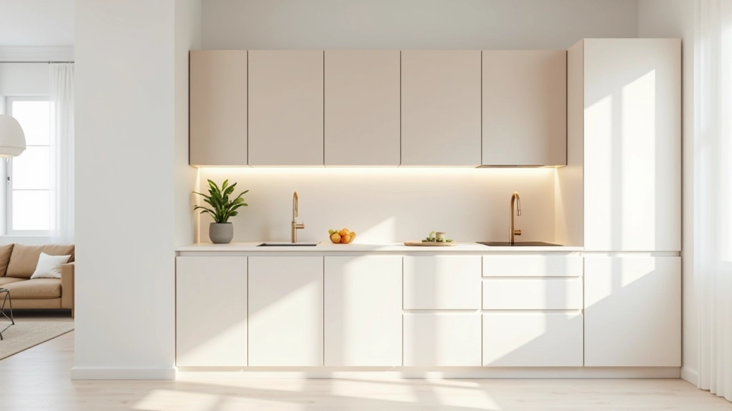 Cozinha compacta com armários inteligentes e bancada funcional em apartamento pequeno