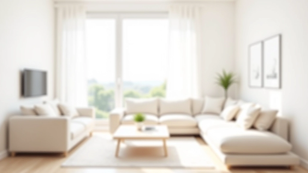 Sala de estar em apartamento pequeno com móveis multifuncionais e paleta de cores clara, iluminação natural abundante