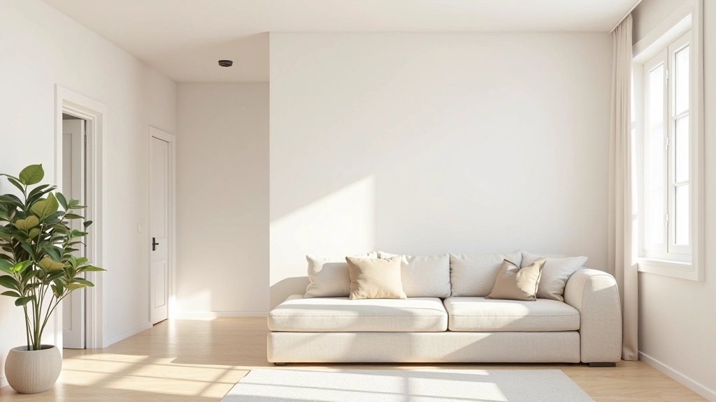 Apartamento integrado com espaço aberto, cores claras e múltiplas zonas funcionais