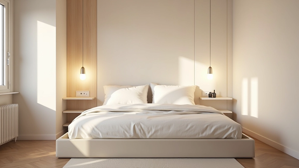 Quarto pequeno com cama multifuncional, armário planejado e iluminação estratégica em tons claros